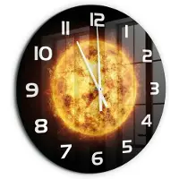 Tulup Wandklok - Zonnig Glazen Klok Met Print - fi60 cm - Oranje Wandklok Glas Met Motief - Witte handen - Ronde Klok - Wandklok Glas Decoratie - Gekleurde Glazen Klok