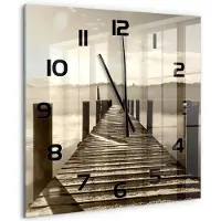 Tulup Wandklok - Houten brug Wandklok Glas Decoratie - 60x60 cm - Bruin Gekleurde Glazen Klok - Zwarte handen - Vierkante Klok - Klok Glas Met Opdruk - Moderne Wandklok Glas