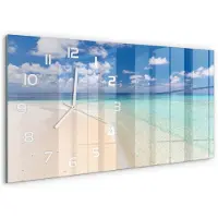 Tulup Wandklok - Strand op de Malediven Klok Glas Met Opdruk - 60x30 cm - Blauw Moderne Wandklok Glas - Witte handen - Rechthoekige Klok - Decoratieve Glazen Klok - Glazen Wandklok Design