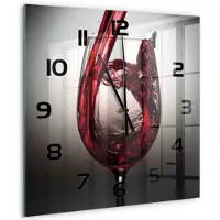 Tulup Wandklok - Rode wijn Decoratieve Glazen Klok - 60x60 cm - Rood Glazen Wandklok Design - Zwarte handen - Vierkante Klok - Glazen Klok Met Print - Wandklok Glas Met Motief