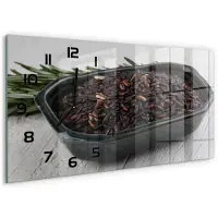 Tulup Wandklok - Wilde rijst in een kom Klok Glas Met Opdruk - 60x30 cm - Bruin Moderne Wandklok Glas - Zwarte handen - Rechthoekige Klok - Decoratieve Glazen Klok - Glazen Wandklok Design