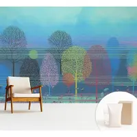Wallfluent Fotobehang - Blauw Vliesbehang - 312x219 cm - Kleurrijke Harmonie Fotobehang Vlies - Hal behang Bloemen En Planten - Muurschildering - Woonkamer behang