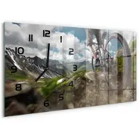 Tulup Wandklok - Mountainbiken Klok Glas Met Opdruk - 60x30 cm - Groente Moderne Wandklok Glas - Zwarte handen - Rechthoekige Klok - Decoratieve Glazen Klok - Glazen Wandklok Design