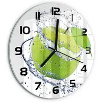 Tulup Wandklok - Groene appel Glazen Klok Met Print - fi30 cm - Groente Wandklok Glas Met Motief - Zwarte handen - Ronde Klok - Wandklok Glas Decoratie - Gekleurde Glazen Klok