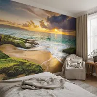 Coloray Vliesbehang - Groente Snellijm Behang - 312x219 cm - Maritieme Harmonie Muurschildering - Slaapkamer behang Landschappen - Fotobehang Vlies - Slaapkamer behang