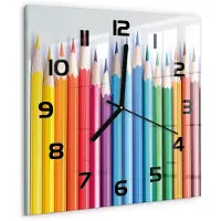 Tulup Wandklok - Kleurpotloden Glazen Wandklok Design - 30x30 cm - Veelkleurig Klok Glas Met Opdruk - Zwarte handen - Vierkante Klok - Wandklok Glas Met Motief - Decoratieve Glazen Klok