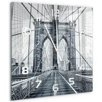 Tulup Wandklok - Brooklynbrug Moderne Wandklok Glas - 60x60 cm - Zwart-wit Wandklok Glas Decoratie - Witte handen - Vierkante Klok - Glazen Wandklok Design - Klok Glas Met Opdruk