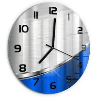 Tulup Wandklok - Metaalabstractie Decoratieve Glazen Klok - fi30 cm - Blauw Glazen Wandklok Design - Zwarte handen - Ronde Klok - Glazen Klok Met Print - Wandklok Glas Met Motief