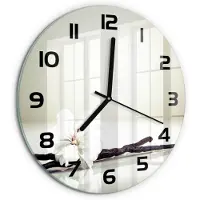 Tulup Wandklok - Vanilleboon Wandklok Glas Met Motief - fi30 cm - Wit Decoratieve Glazen Klok - Zwarte handen - Ronde Klok - Gekleurde Glazen Klok - Glazen Klok Met Print