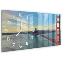 Tulup Wandklok - San Francisco-brug Glazen Wandklok Design - 60x30 cm - Rood Klok Glas Met Opdruk - Witte handen - Rechthoekige Klok - Wandklok Glas Met Motief - Decoratieve Glazen Klok