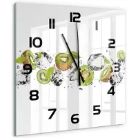 Tulup Wandklok - Kiwi en water Klok Glas Met Opdruk - 60x60 cm - Groente Moderne Wandklok Glas - Zwarte handen - Vierkante Klok - Decoratieve Glazen Klok - Glazen Wandklok Design