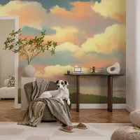 Coloray Vliesbehang - Oranje Snellijm Behang - 104x70 cm - Hemelwolken Fotobehang Vlies - Woonkamer behang Landschappen - Muurschildering - Hal behang
