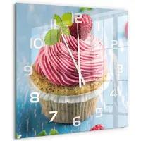 Tulup Wandklok - Frambozenmuffin Klok Glas Met Opdruk - 60x60 cm - Rood Moderne Wandklok Glas - Witte handen - Vierkante Klok - Decoratieve Glazen Klok - Glazen Wandklok Design