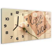 Tulup Wandklok - Moederdag Gekleurde Glazen Klok - 60x30 cm - Beige Glazen Klok Met Print - Zwarte handen - Rechthoekige Klok - Moderne Wandklok Glas - Wandklok Glas Decoratie