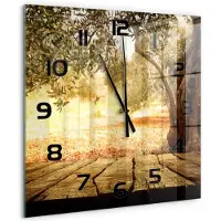 Tulup Wandklok - Olijfboom Gekleurde Glazen Klok - 60x60 cm - Bruin Glazen Klok Met Print - Zwarte handen - Vierkante Klok - Moderne Wandklok Glas - Wandklok Glas Decoratie