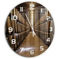 Tulup Wandklok - Porto Wijnkelders Wandklok Glas Decoratie - fi60 cm - Bruin Gekleurde Glazen Klok - Witte handen - Ronde Klok - Klok Glas Met Opdruk - Moderne Wandklok Glas