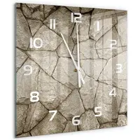 Tulup Wandklok - Stenen muur Glazen Klok Met Print - 60x60 cm - Beige Wandklok Glas Met Motief - Witte handen - Vierkante Klok - Wandklok Glas Decoratie - Gekleurde Glazen Klok