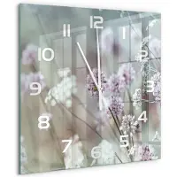 Tulup Wandklok - Wilde bloemen Moderne Wandklok Glas - 60x60 cm - Wit Wandklok Glas Decoratie - Witte handen - Vierkante Klok - Glazen Wandklok Design - Klok Glas Met Opdruk