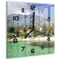 Tulup Wandklok - Strand in Kroatië Klok Glas Met Opdruk - 30x30 cm - Groente Moderne Wandklok Glas - Zwarte handen - Vierkante Klok - Decoratieve Glazen Klok - Glazen Wandklok Design