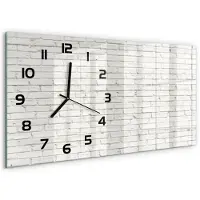 Tulup Wandklok - Bakstenen muur Decoratieve Glazen Klok - 60x30 cm - Wit Glazen Wandklok Design - Zwarte handen - Rechthoekige Klok - Glazen Klok Met Print - Wandklok Glas Met Motief