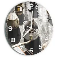 Tulup Wandklok - Koffiemolen Decoratieve Glazen Klok - fi30 cm - Bruin Glazen Wandklok Design - Witte handen - Ronde Klok - Glazen Klok Met Print - Wandklok Glas Met Motief