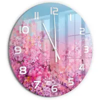 Tulup Wandklok - Kersenbloesem Decoratieve Glazen Klok - fi60 cm - Roze Glazen Wandklok Design - Witte handen - Ronde Klok - Glazen Klok Met Print - Wandklok Glas Met Motief
