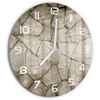 Tulup Wandklok - Stenen muur Wandklok Glas Decoratie - fi30 cm - Beige Gekleurde Glazen Klok - Witte handen - Ronde Klok - Klok Glas Met Opdruk - Moderne Wandklok Glas