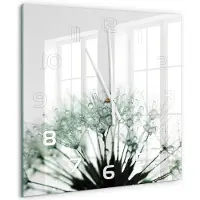 Tulup Wandklok - Paardenbloemzaden Glazen Wandklok Design - 60x60 cm - Wit Klok Glas Met Opdruk - Witte handen - Vierkante Klok - Wandklok Glas Met Motief - Decoratieve Glazen Klok