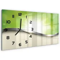Tulup Wandklok - Groene abstractie Gekleurde Glazen Klok - 60x30 cm - Groente Glazen Klok Met Print - Zwarte handen - Rechthoekige Klok - Moderne Wandklok Glas - Wandklok Glas Decoratie