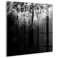Tulup Wandklok - Paardenbloemzaden Glazen Klok Met Print - 30x30 cm - Zwart-wit Wandklok Glas Met Motief - Zwarte handen - Vierkante Klok - Wandklok Glas Decoratie - Gekleurde Glazen Klok