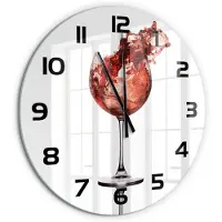 Tulup Wandklok - Een glas wijn Gekleurde Glazen Klok - fi60 cm - Rood Glazen Klok Met Print - Zwarte handen - Ronde Klok - Moderne Wandklok Glas - Wandklok Glas Decoratie
