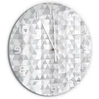 Tulup Wandklok - Grijze driehoeken Gekleurde Glazen Klok - fi60 cm - Grijs Glazen Klok Met Print - Witte handen - Ronde Klok - Moderne Wandklok Glas - Wandklok Glas Decoratie