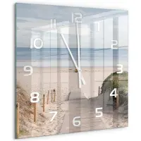 Tulup Wandklok - De weg naar het strand Moderne Wandklok Glas - 60x60 cm - Beige Wandklok Glas Decoratie - Witte handen - Vierkante Klok - Glazen Wandklok Design - Klok Glas Met Opdruk