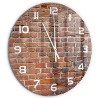 Tulup Wandklok - Bakstenen muur Moderne Wandklok Glas - fi60 cm - Oranje Wandklok Glas Decoratie - Witte handen - Ronde Klok - Glazen Wandklok Design - Klok Glas Met Opdruk