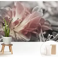 Wallfluent Fotobehang - Grijs Vliesbehang - 208x146 cm - Pastelkleurige Bloem Fotobehang Vlies - Woonkamer behang Bloemen En Planten - Muurschildering - Woonkamer behang
