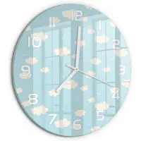 Tulup Wandklok - Wolk Gekleurde Glazen Klok - fi30 cm - Blauw Glazen Klok Met Print - Witte handen - Ronde Klok - Moderne Wandklok Glas - Wandklok Glas Decoratie