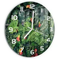 Tulup Wandklok - Exotische jungle Wandklok Glas Decoratie - fi30 cm - Groente Gekleurde Glazen Klok - Witte handen - Ronde Klok - Klok Glas Met Opdruk - Moderne Wandklok Glas