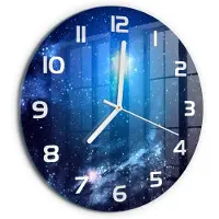 Tulup Wandklok - Mist Moderne Wandklok Glas - fi30 cm - Blauw Wandklok Glas Decoratie - Witte handen - Ronde Klok - Glazen Wandklok Design - Klok Glas Met Opdruk