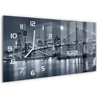 Tulup Wandklok - Manhattan, New York Moderne Wandklok Glas - 60x30 cm - Zwart-wit Wandklok Glas Decoratie - Witte handen - Rechthoekige Klok - Glazen Wandklok Design - Klok Glas Met Opdruk