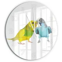 Tulup Wandklok - Parkieten Moderne Wandklok Glas - fi60 cm - Veelkleurig Wandklok Glas Decoratie - Witte handen - Ronde Klok - Glazen Wandklok Design - Klok Glas Met Opdruk