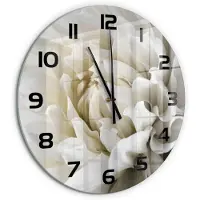 Tulup Wandklok - Witte dahlia Moderne Wandklok Glas - fi60 cm - Wit Wandklok Glas Decoratie - Zwarte handen - Ronde Klok - Glazen Wandklok Design - Klok Glas Met Opdruk