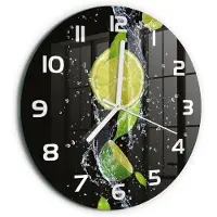 Tulup Wandklok - Kalk en water Gekleurde Glazen Klok - fi30 cm - Groente Glazen Klok Met Print - Witte handen - Ronde Klok - Moderne Wandklok Glas - Wandklok Glas Decoratie