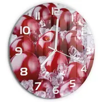 Tulup Wandklok - Bevroren kers Glazen Wandklok Design - fi30 cm - Rood Klok Glas Met Opdruk - Witte handen - Ronde Klok - Wandklok Glas Met Motief - Decoratieve Glazen Klok