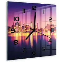 Tulup Wandklok - Manhattan, New York Decoratieve Glazen Klok - 30x30 cm - Paars Glazen Wandklok Design - Zwarte handen - Vierkante Klok - Glazen Klok Met Print - Wandklok Glas Met Motief