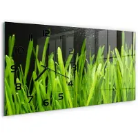 Tulup Wandklok - Gras Wandklok Glas Met Motief - 60x30 cm - Groente Decoratieve Glazen Klok - Zwarte handen - Rechthoekige Klok - Gekleurde Glazen Klok - Glazen Klok Met Print
