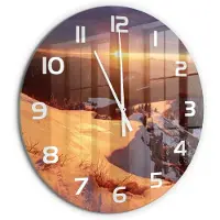 Tulup Wandklok - Winter in de bergen Gekleurde Glazen Klok - fi60 cm - Wit Glazen Klok Met Print - Witte handen - Ronde Klok - Moderne Wandklok Glas - Wandklok Glas Decoratie