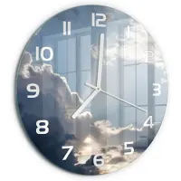 Tulup Wandklok - Wolken aan de hemel Klok Glas Met Opdruk - fi30 cm - Blauw Moderne Wandklok Glas - Witte handen - Ronde Klok - Decoratieve Glazen Klok - Glazen Wandklok Design