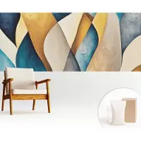 Wallfluent Fotobehang - Blauw Vliesbehang - 250x104 cm - Golvende Abstractie Muurschildering - Gang behang Abstractie - Fotobehang Vlies - Gang behang