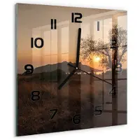 Tulup Wandklok - Zonsondergang Wandklok Glas Met Motief - 30x30 cm - Bruin Decoratieve Glazen Klok - Zwarte handen - Vierkante Klok - Gekleurde Glazen Klok - Glazen Klok Met Print