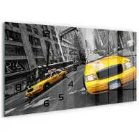 Tulup Wandklok - Taxi in New York Moderne Wandklok Glas - 60x30 cm - Geel Wandklok Glas Decoratie - Zwarte handen - Rechthoekige Klok - Glazen Wandklok Design - Klok Glas Met Opdruk